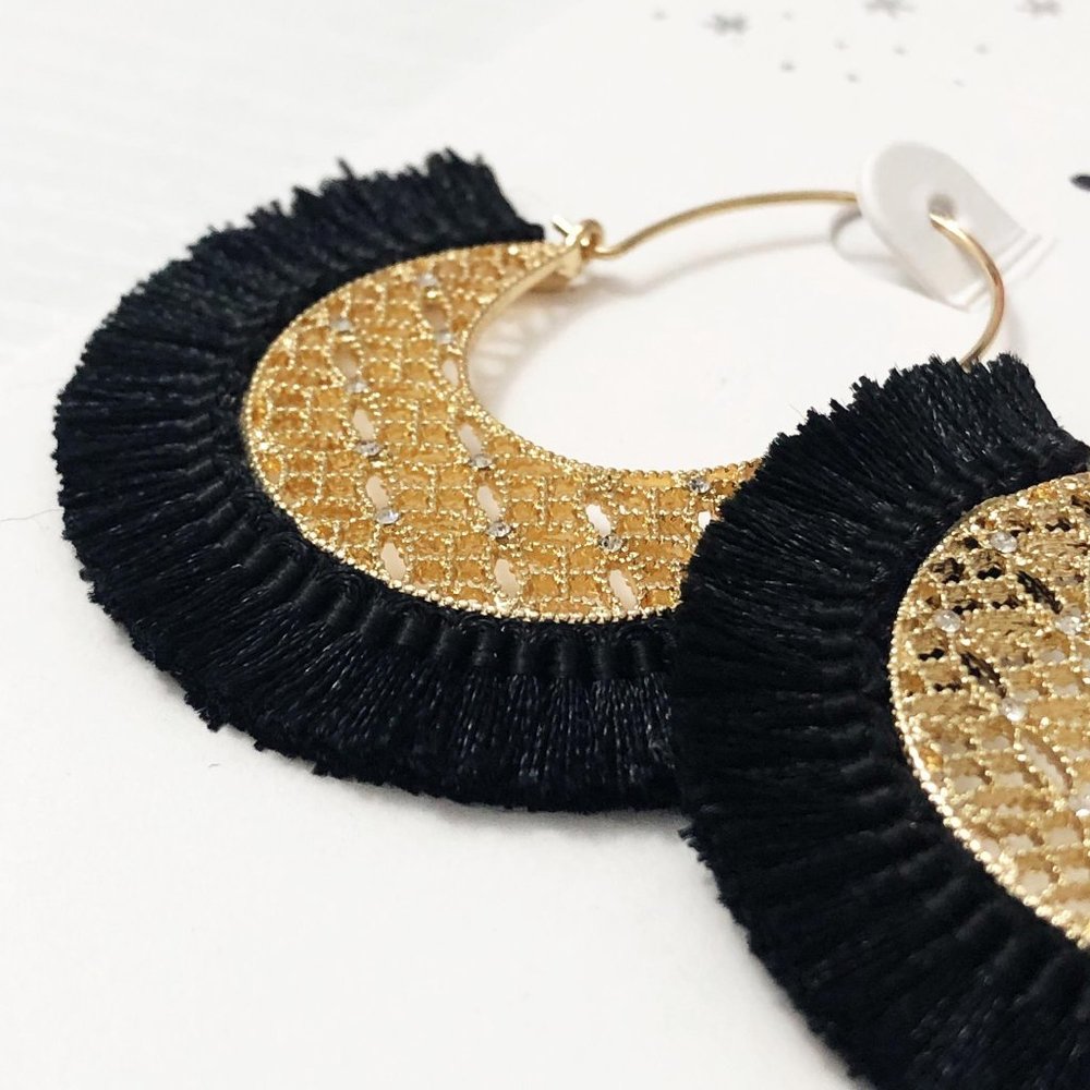 LOFT Gold & Black Fringe Hoop Earrings - Picture 4 of 5
